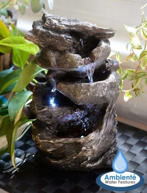 ​28cm Hayal 3-Tier Cascading Tabletop Water Feature with Lights Indoor Use