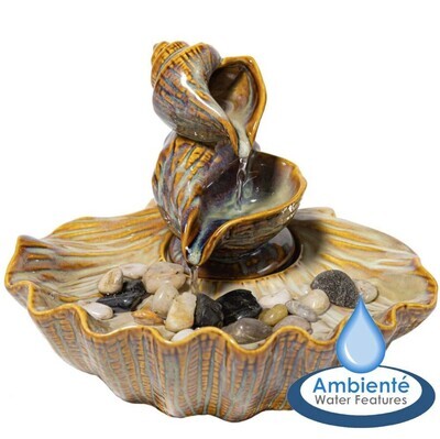 ​25cm Osuna Cascading Shell Ceramic Tabletop Water Feature Indoor Outdoor Use
