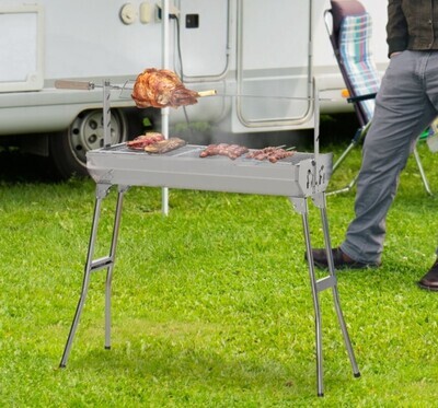 Outdoor Portable Charcoal BBQ Rotisserie Grill Roaster with Foldable Legs