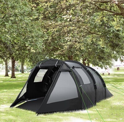 ​3-4 Man Tunnel Tent Two Room Camping Tent with Windows and Covers Portable Carry Bag for Fishing Hiking Sports Festivals