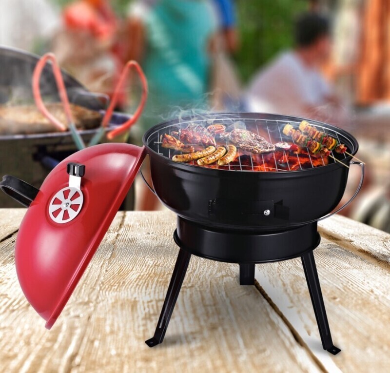 ​Metal Portable Tripod Charcoal BBQ Grill Barbecue Black Red