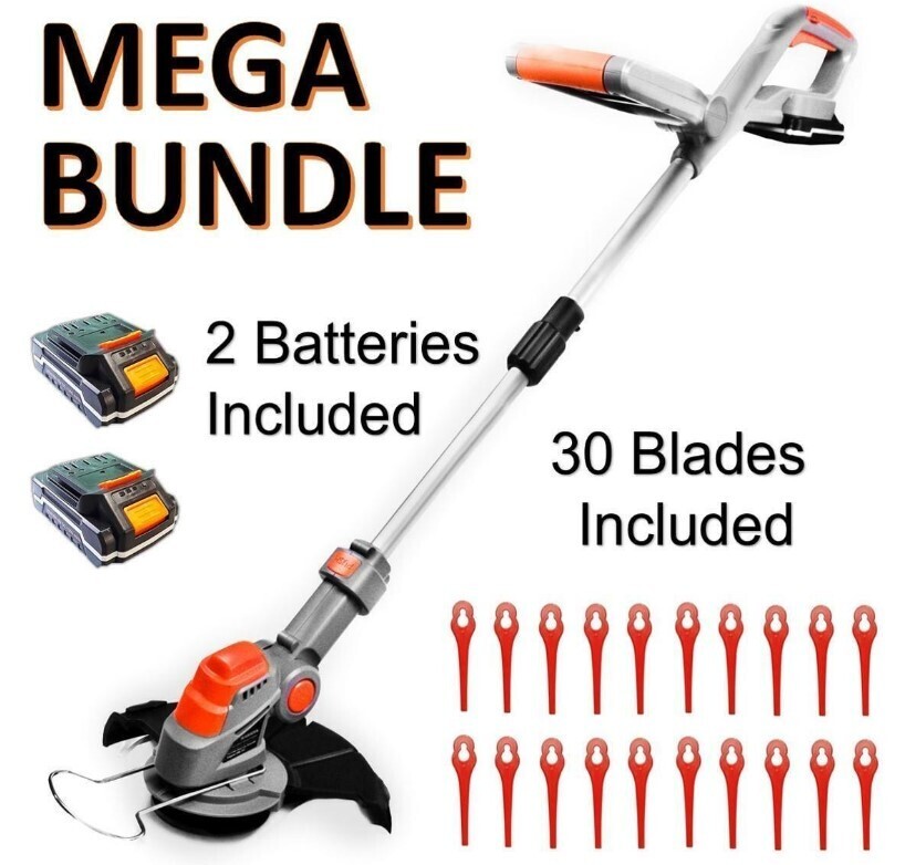 20V Electric Cordless Strimmer Grass Trimmer 2x Batteries 30 Blades