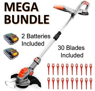 20V Electric Cordless Strimmer Grass Trimmer 2x Batteries 30 Blades
