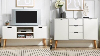 ​White Tv Stand / Sideboard Chest of Drawers Living Room Set