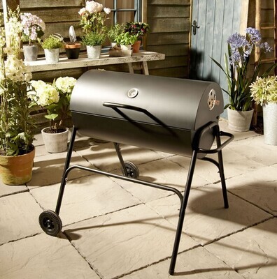​Oil Drum Charcoal BBQ Grill, Built-in Temperature Gauge and Warming Rack