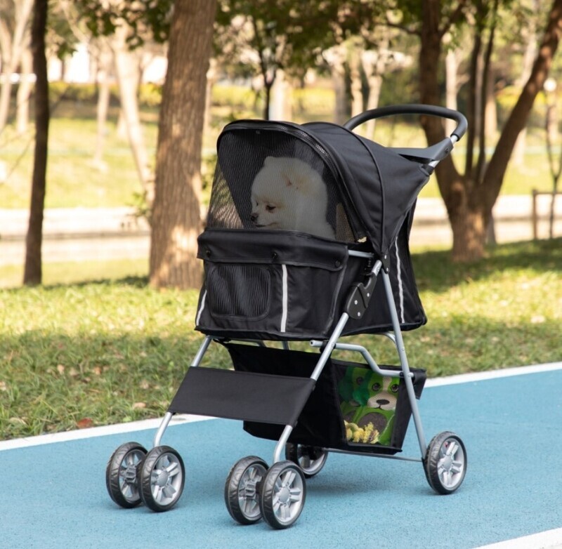 Pet Stroller for Small Miniature Dogs Cats Foldable Travel Carriage with Zipper Entry Black