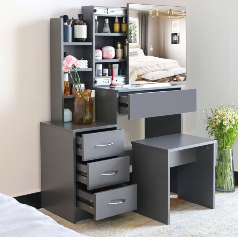 Dressing Table With Drawers Mirror Stool Set Makeup Desk Vanity Table Bedroom