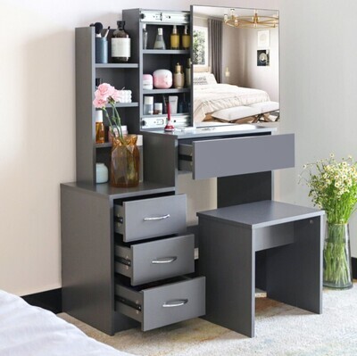 Dressing Table With Drawers Mirror Stool Set Makeup Desk Vanity Table Bedroom