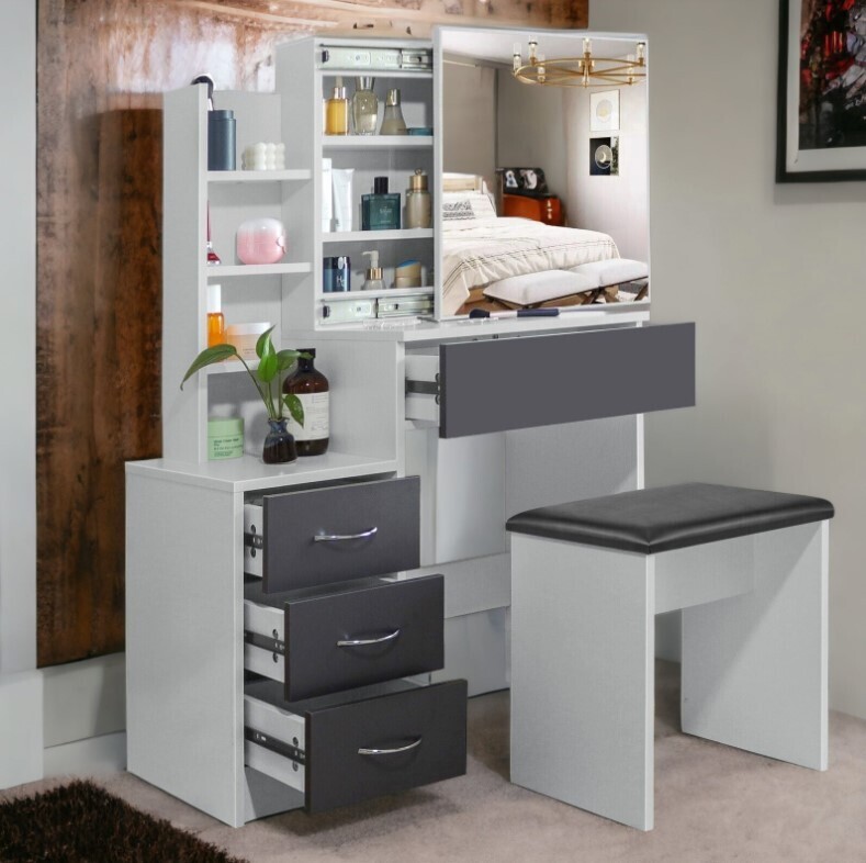 Dressing Table With Drawers Sliding Mirror Stool Set