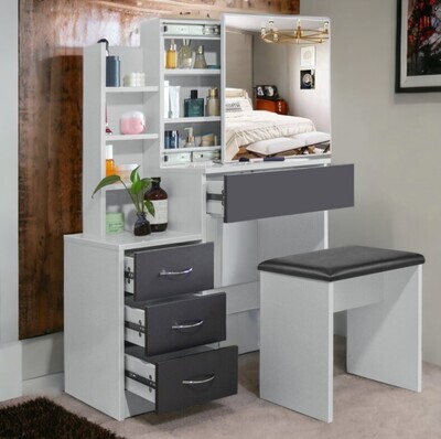 Dressing Table With Drawers Sliding Mirror Stool Set