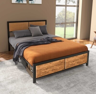 King Size Industrial-Style Steel Bed Frame + King Size Mattress