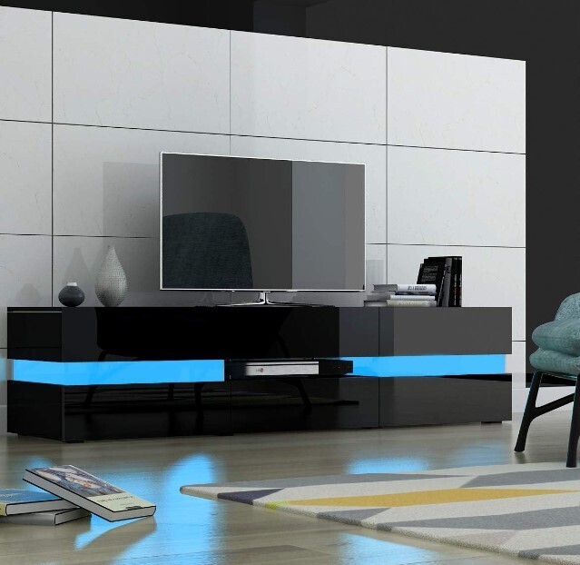 TV Stand Cabinet Unit 177cm Width Modern TV Desk with Large Storage and High Gloss Front Door