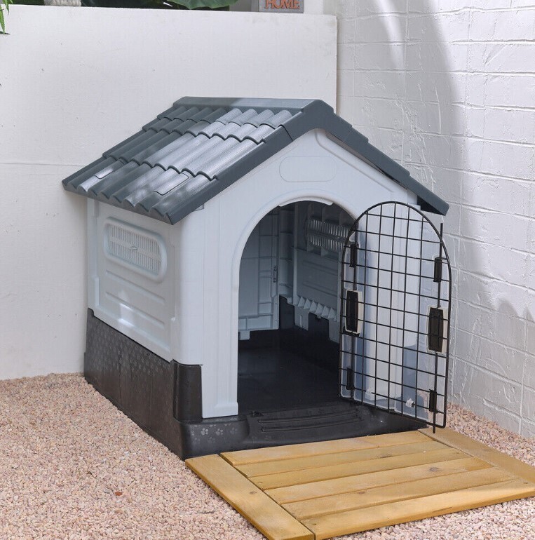 XL Weatherproof Pet House Plastic Dog Kennel Indoor Outdoor Animal Shelter +Door