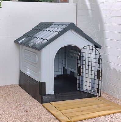 XL Weatherproof Pet House Plastic Dog Kennel Indoor Outdoor Animal Shelter +Door