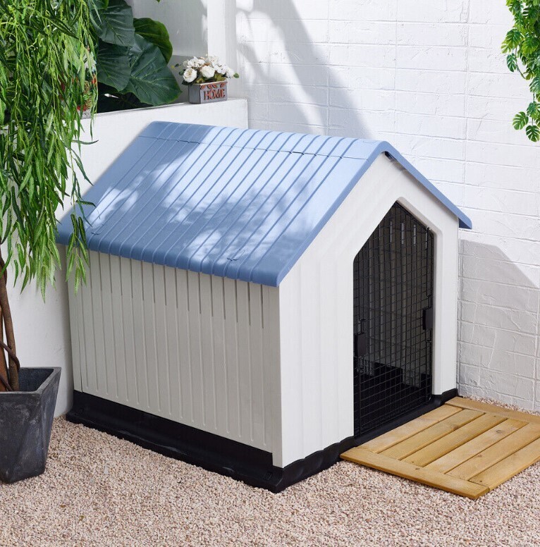 Plastic Dog Kennel Large XL Dog House Weatherproof Indoor Outdoor Animal Shelter