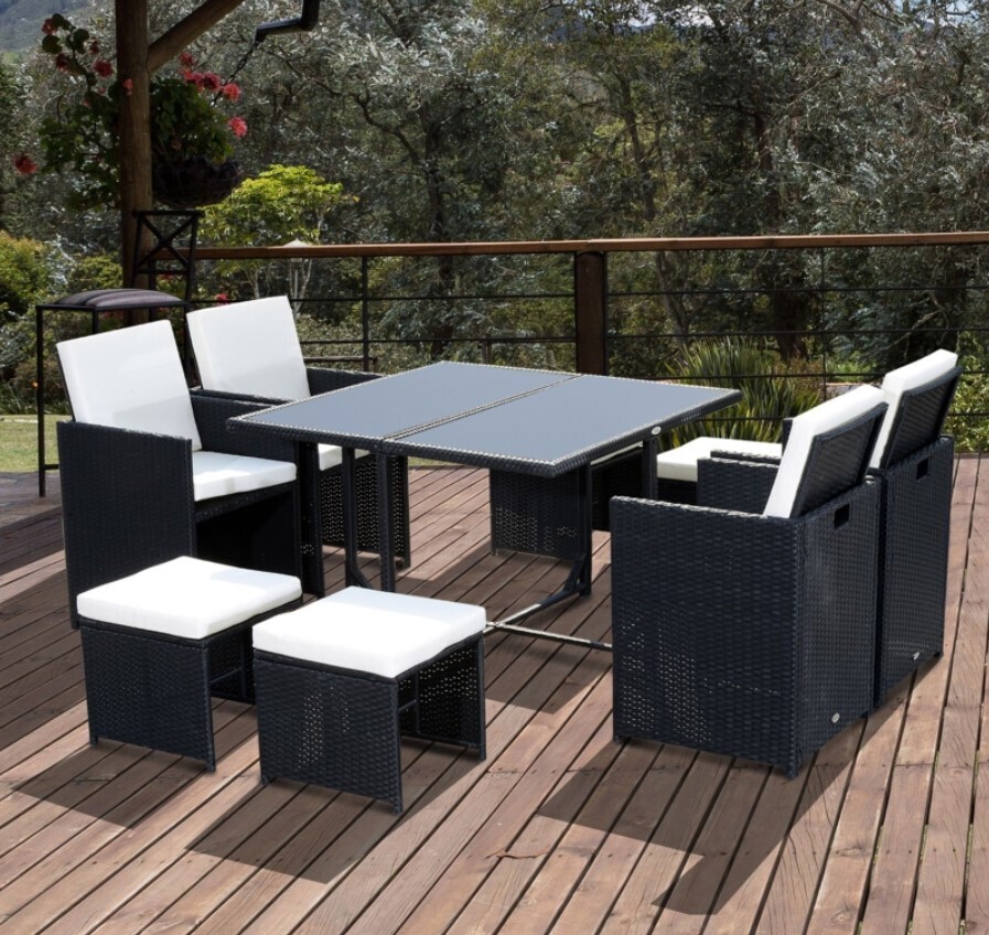 9 Pieces Rattan Cube Garden Furniture Set