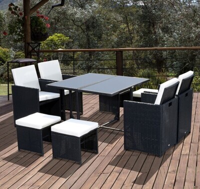 9 Pieces Rattan Cube Garden Furniture Set