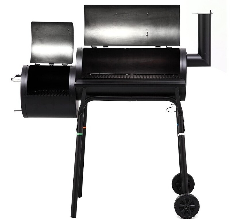 Large Charcoal Barrel BBQ Grill Garden Barbecue Patio Smoker Portable Wheels