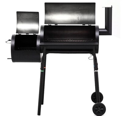 Large Charcoal Barrel BBQ Grill Garden Barbecue Patio Smoker Portable Wheels