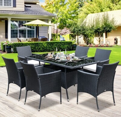 ​7 Pieces PE Rattan Dining Sets Garden Conversation Furniture Set Black