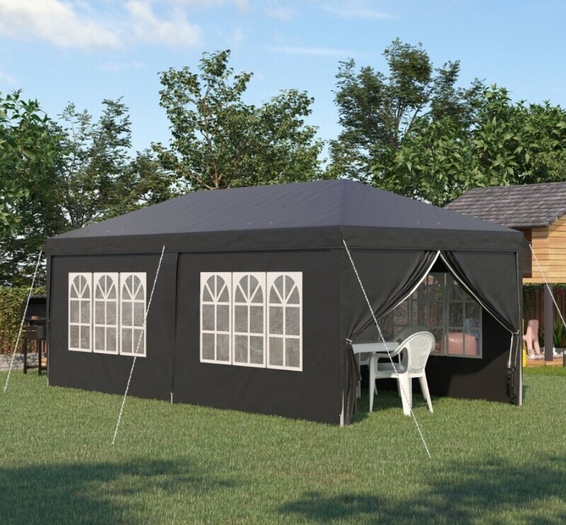 3x6m Pop Up Gazebo with Sides Black White