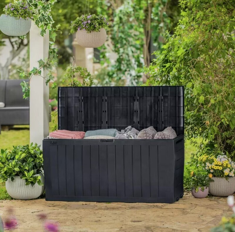 270L Plastic 220KG Capacity Outdoor Garden Lockable Storage Box Grey
