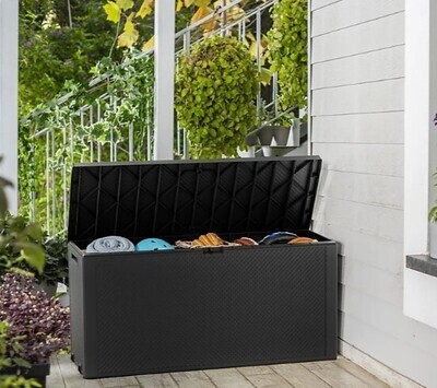 Grey Plastic Garden storage box 277L Sturdy Lockable