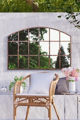 Large Rustic Metal Arched Shaped Window Garden Outdoor Mirror