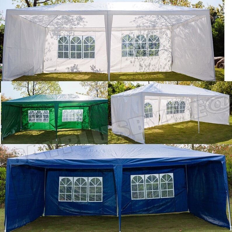 3x6m Garden Gazebo Green Blue /w 6 Sidewalls
