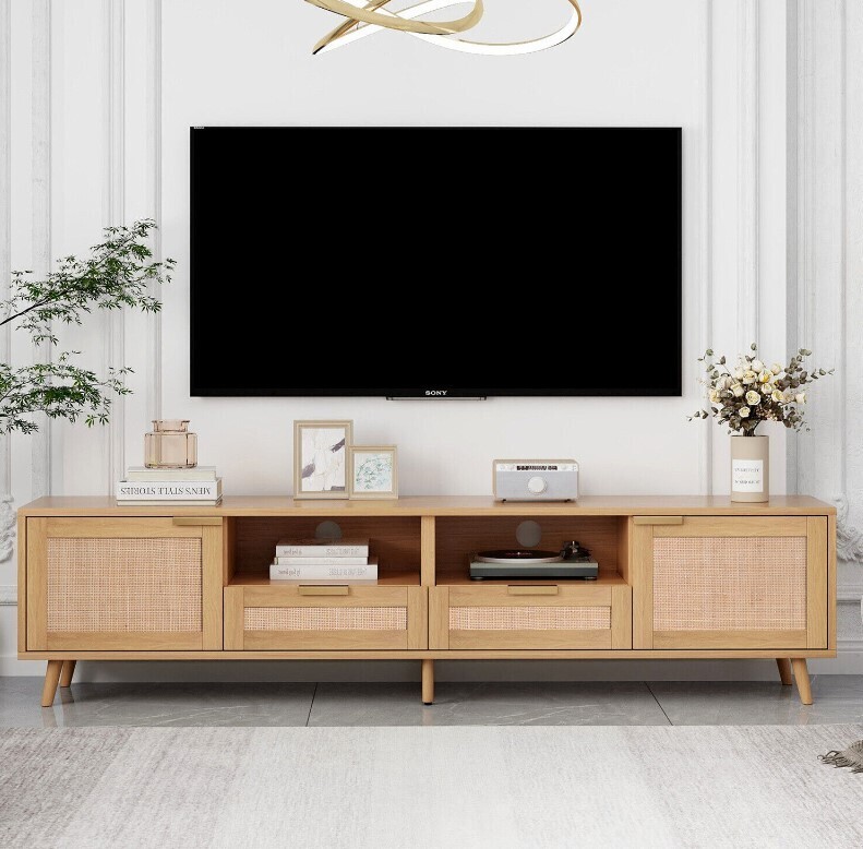 TV Stand 200cm TV Entertainment Unit with Rattan Doors Drawers