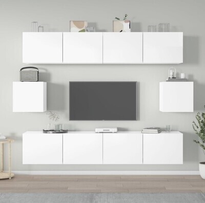 6 Piece TV Cabinet Set High Gloss White Engineered Wood