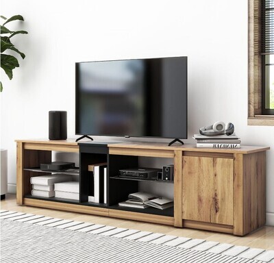TV Stand 180 cm Modern  Wood Cabinet w/ Glas Shelves