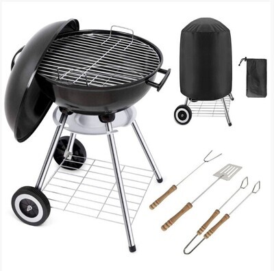 Portable 18&quot; Kettle Charcoal BBQ Grill Barbecue Utensils Cover Wheels