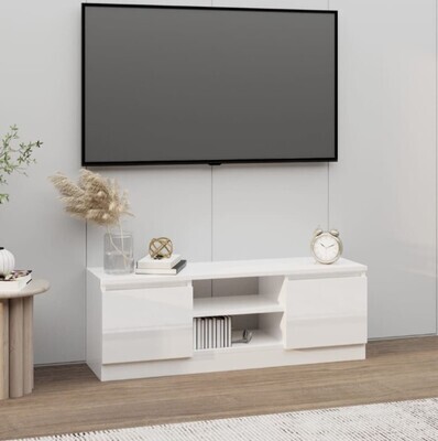 TV Cabinet with Door High Gloss White 102x30x36 cm