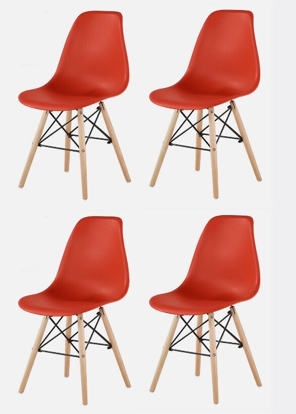 ​4x Dining Chairs Modern Design Retro Lounge Red