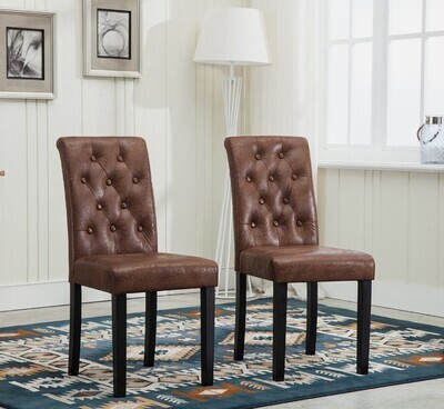 2 x Linded Fabric Dining Chairs Solid Wooden Legs Home &amp; Restaurants Brown / Grey / Cream