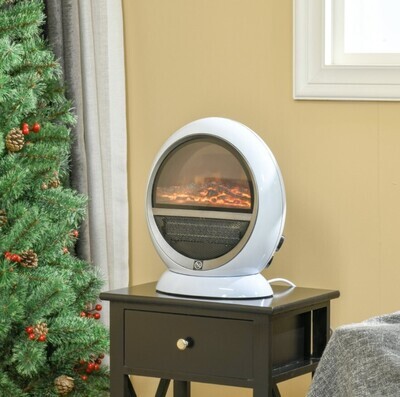 1500W Freestanding Electric Fireplace Heater W/ Flame Effect Rotatable Head White