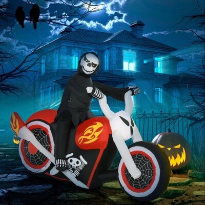 ​1.8m Inflatable Grim Reaper Motorcycle Halloween Decoration Yard Lighted