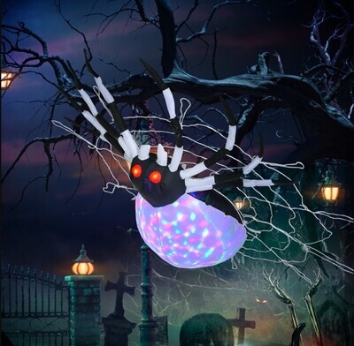 5FT Long Halloween Inflatable Spider, Hanging Giant Spider with Colourful LED Light, Blow-Up Outdoor LED Garden Display for Lawn, Party