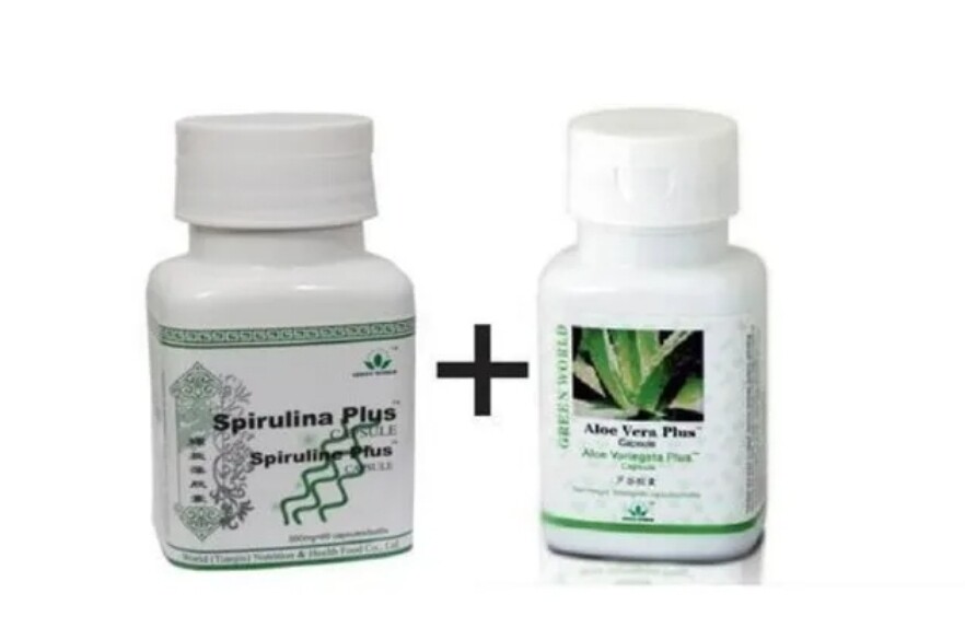 Green World Cure For Ulcer - Spirulina &amp; Aloe Vera Plus - - 2 In 1