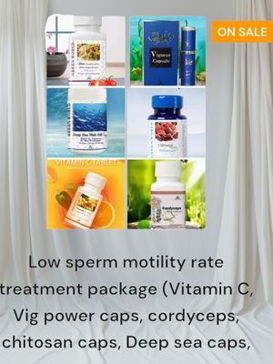 Low sperm motility rate treatment package (Vitamin C, Vig power caps, cordyceps, chitosan caps,  Deep sea caps, zinc tablets)