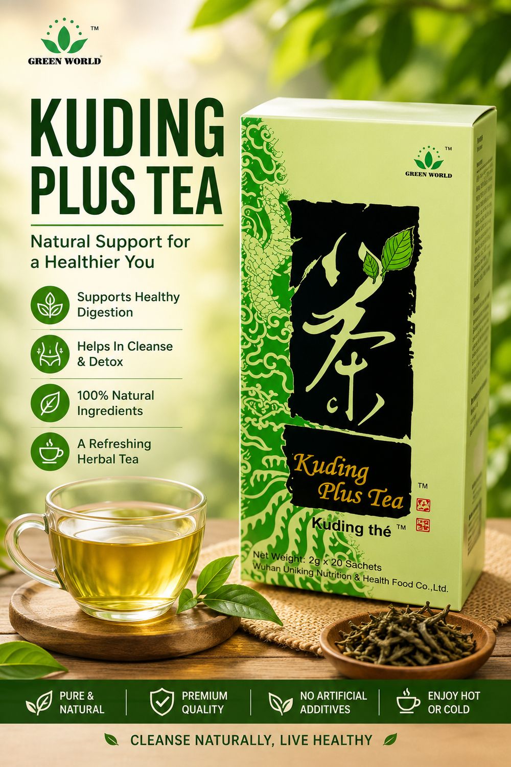 Green World KU DING tea suitable for: colds; all chronic diseases with the aim of normalizing the immunological activity of the body; chronic fatigue syndrome Green World KU DING tea suitable for: colds; all chronic diseases with the aim of normalizing the immunological activity of the body; chronic fatigue syndrome