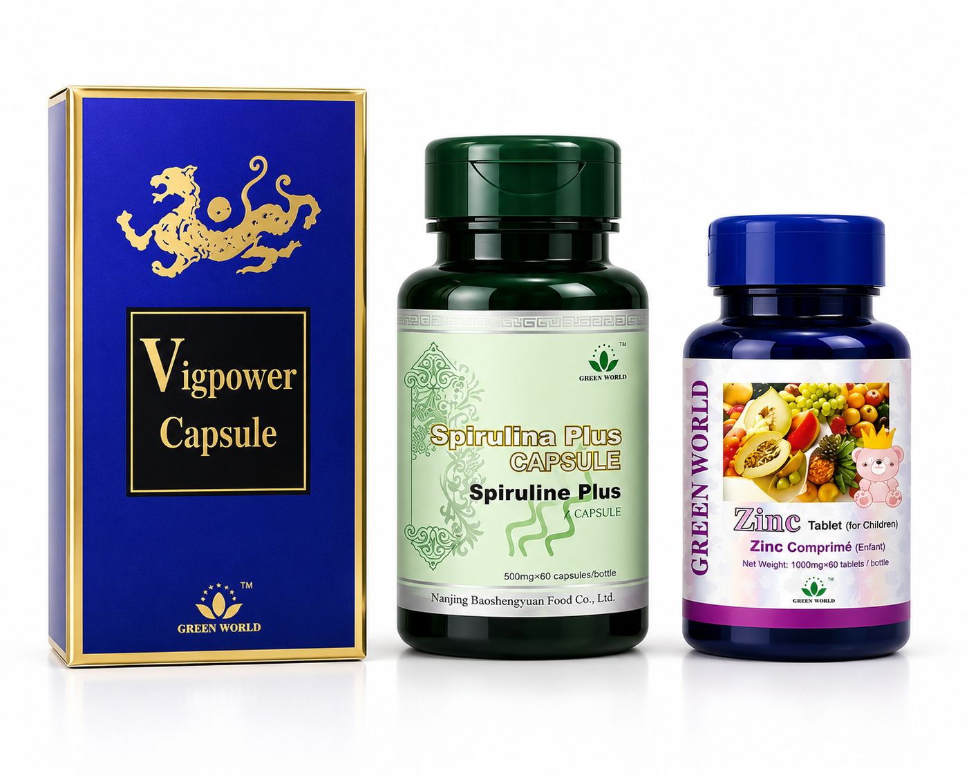 Spirulina , Zinc Tabs and vig power caps