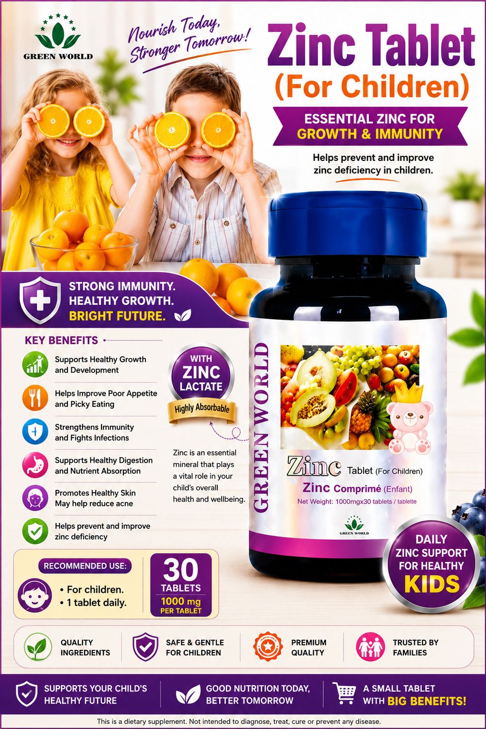 Zinc for children(chewable..30 tabs)..1000 mg each