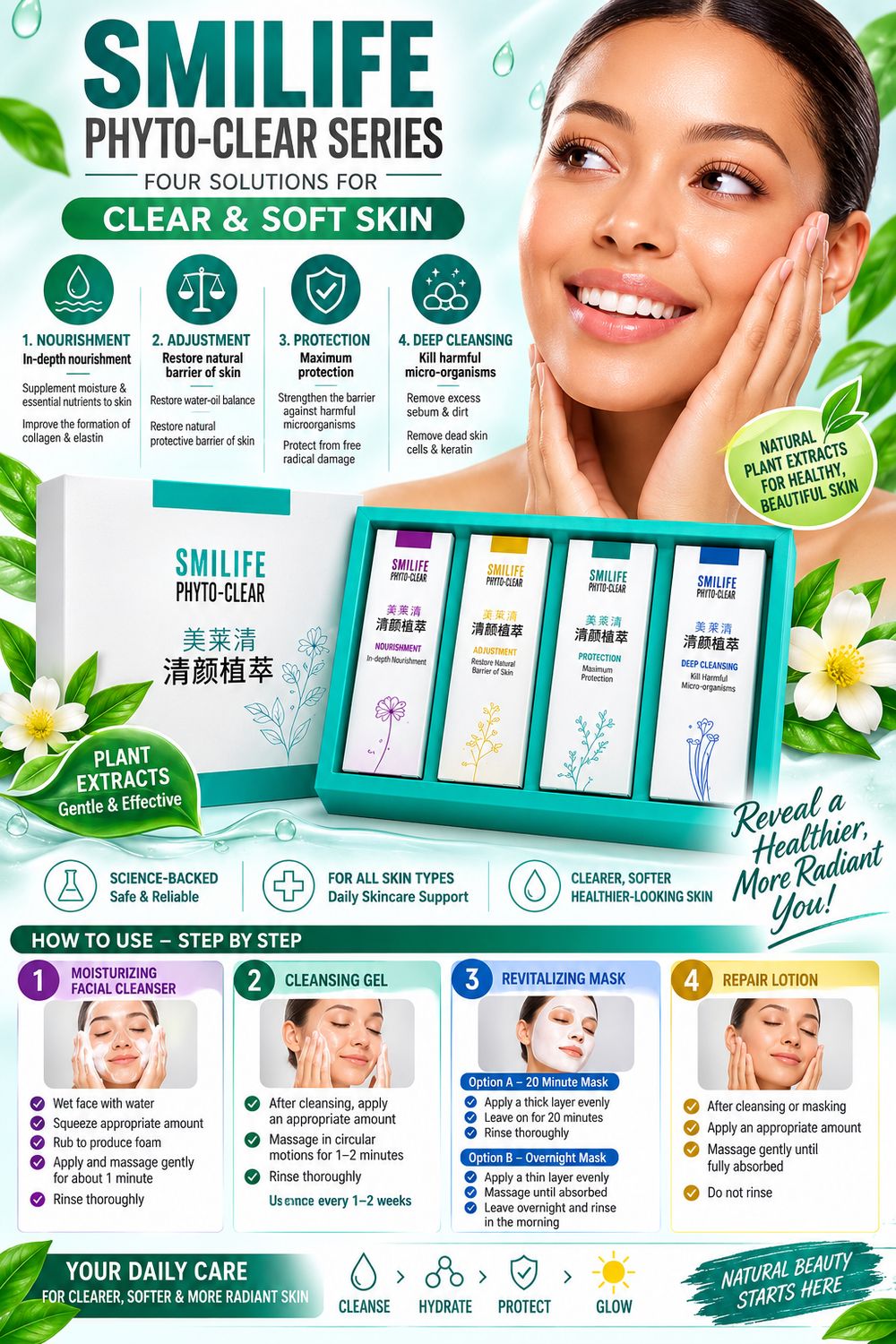 Complete Facial Skincare System for Clean, Hydrated &amp; Smooth-Looking Skin