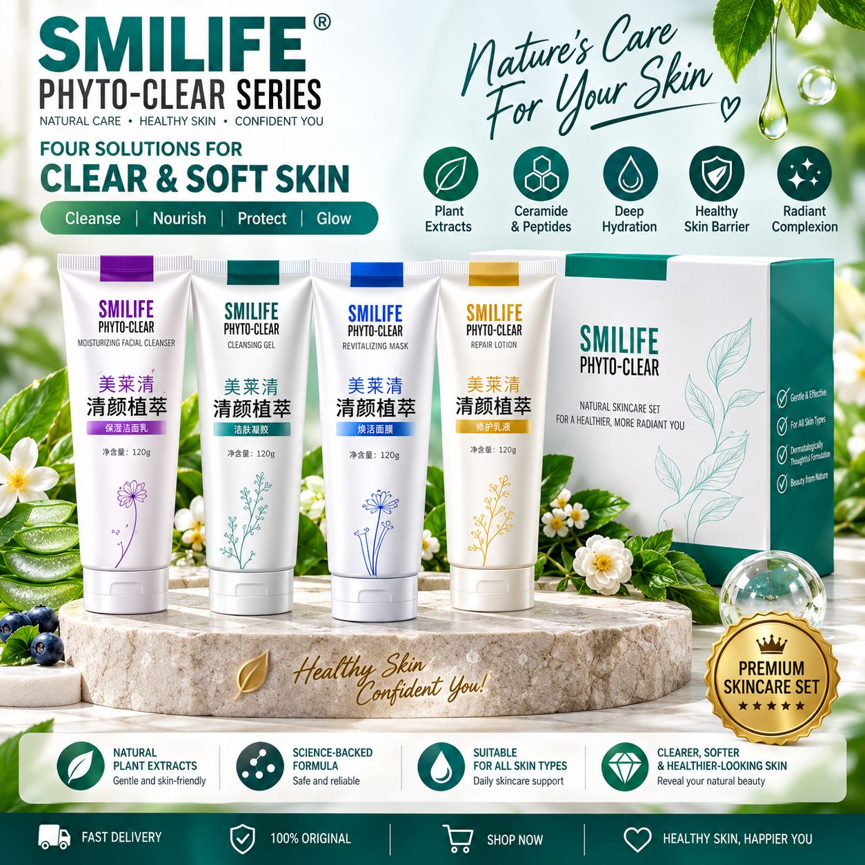 Complete Facial Skincare System for Clean, Hydrated &amp; Smooth-Looking Skin