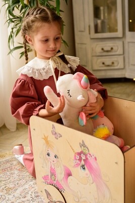 Ящик для игрушек "Принцесса с единорогом", деревянный на колесах