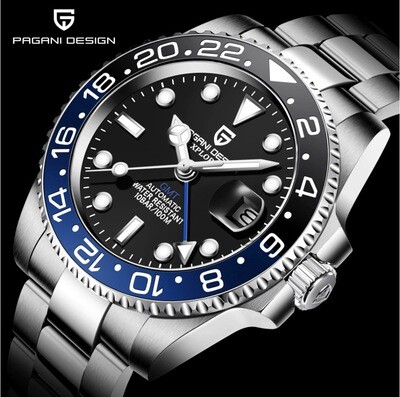 New Luxury PAGANI DESIGN Men Mechanical Wristwatch Stainless Steel GMT Watch