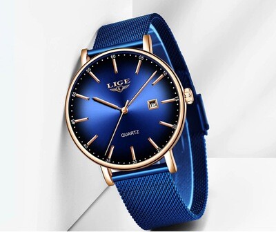LIGE Fashion Mens Watches Top Brand Luxury Blue Waterproof Watches Ultra Thin