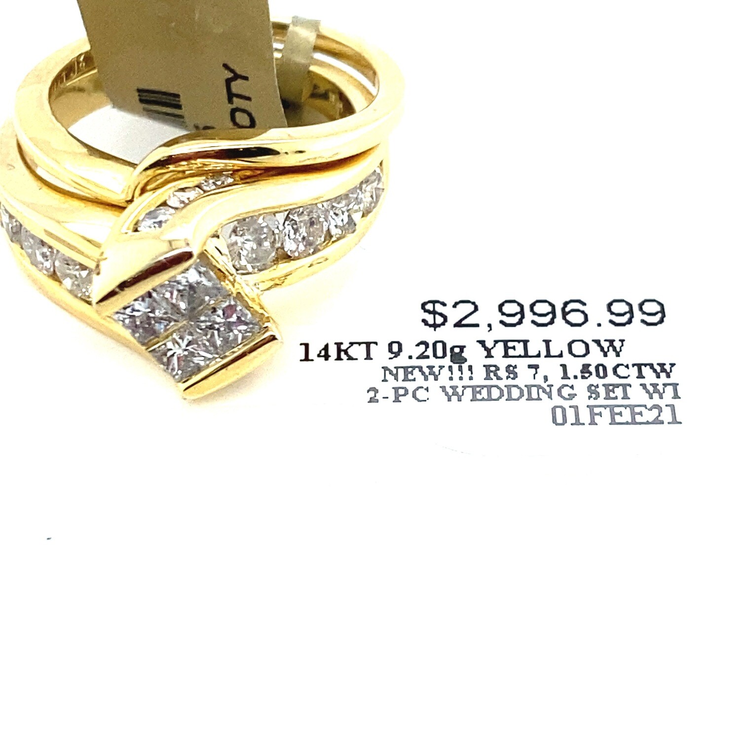 BRAND NEW!! SIZE 7 TWO PIECE  DIAMOND RING WEDDING SET 14k  YELLOW GOLD AND  1.5 ctw WITH 4 PRINCESS CUT & 8 ROUND DIAMONDS